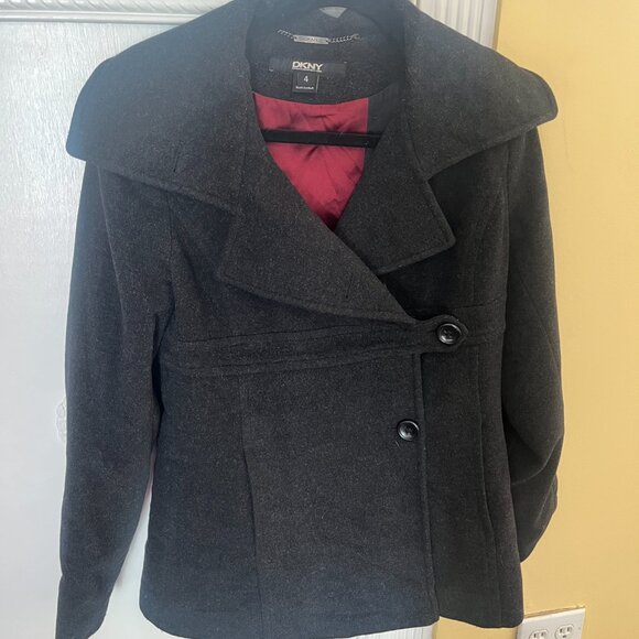 DKNY Gray Short Pea Coat Size 4 - Picture 1 of 3